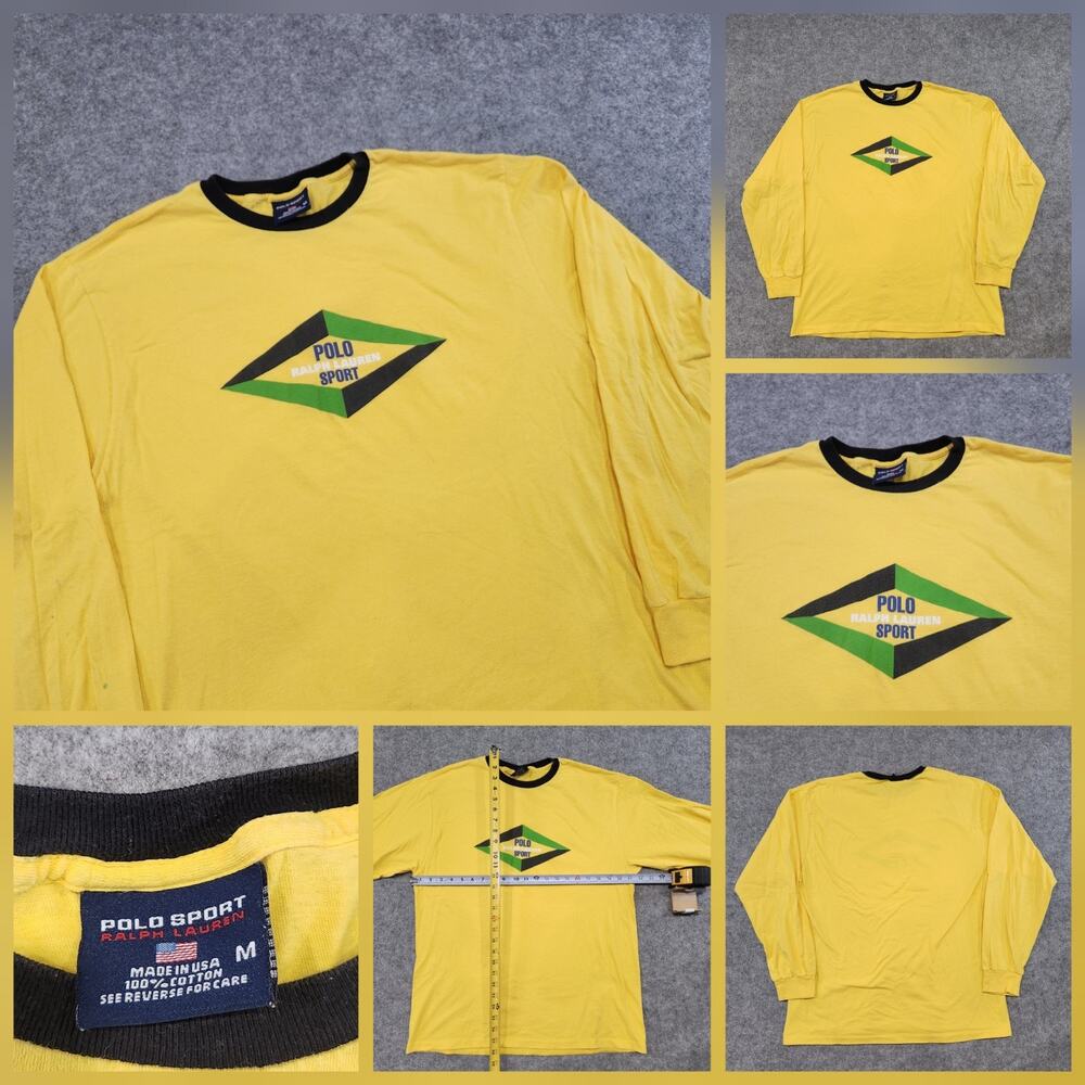 VTG 90s Y2K Polo Sport Ralph Lauren Diamond Spellout Logo Graphic LS T Shirt M